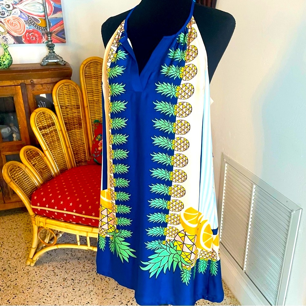 JADE by Melody Tam Pineapple Print Sleeveless Shift Dress! Excellent condition L